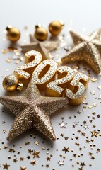 Festive greeting: Colorful and bright Happy New Year 2025 design featuring date numbers, set against a vibrant banner background, perfect for card, flyer, or wallpaper.