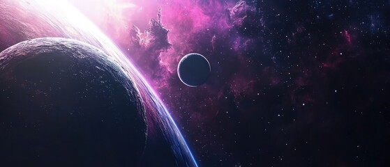 Obraz premium a breathtaking cosmic scene featuring beautifully rendered planets, showcasing high-quality digital space art with a realistic visualization that captures the wonders of the universe