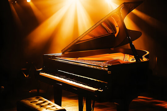 Piano a queue sur une sc&egrave;ne pour un concert