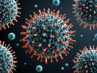 Coronavirus disease COVID-19 infection illustration. Influenza covid virus cells. New XEC Covid-19 close up. Generative AI.