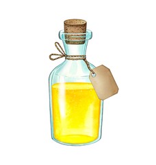 Hand drawn essential oil bottle. Spa collection. Watercolor illustration