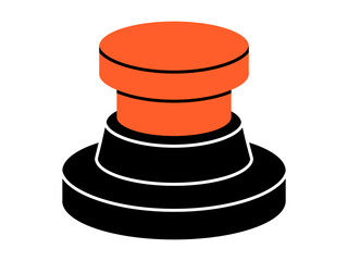 Hand drawn cute cartoon illustration emergency warning red button. Danger alarm pressbutton. Flat vector problem caution sign in doodle style. Security breach. Stop signal. Launch or start. Isolated.