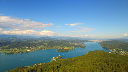 Obraz premium View from the tallest world wooden tower, Austria/Osterreich, Klagenfurt. 300 ft tall.