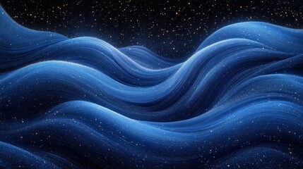 Cosmic Blue Waves With Starry Night Sky