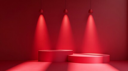 Modern Abstract Geometric Stages with Pastel and Neon Lighting for Minimalist Artistic and Futuristic Set Design Featuring Circular Platforms, Soft Shadows, and Vibrant Colors in Contemporary Spaces