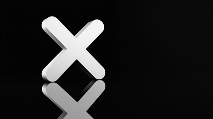 Obraz premium Large white X sign on a reflective black surface symbolizing social media interaction and digital communication with a modern, minimalist design