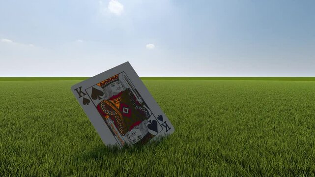 spades poker card on grassfield falling