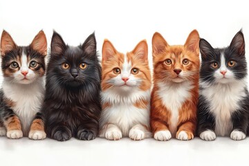 adorable lineup of diverse dog and cat breeds playful poses on clean white background perfect for cheerful social media banner