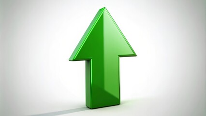 Green arrow is pointing up on a white background, representing success and growth