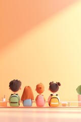 A diverse group of students in a classroom flat design, front view, educational theme, 3D render, Complementary Color Scheme