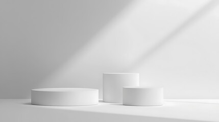 Fototapeta premium Minimalist Abstract Architecture with Pastel and Neon Lighting Featuring Geometric Shapes, Circular Platforms, and Soft Shadows for Futuristic and Artistic Stage Design