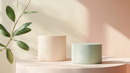 Minimalist Abstract Architecture with Pastel and Neon Lighting Featuring Geometric Shapes, Circular Platforms, and Soft Shadows for Futuristic and Artistic Stage Design