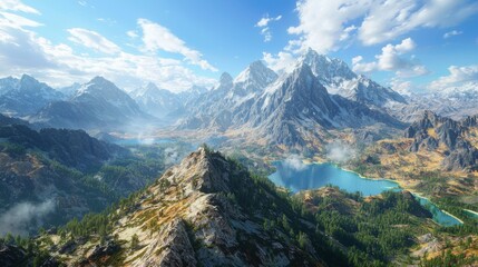 A panoramic view from the highest peak. Scenic views on mountain peaks