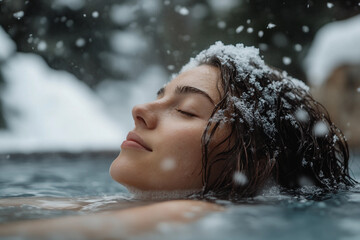 Generative AI captures serene winter resort relaxation in snowy sauna escape