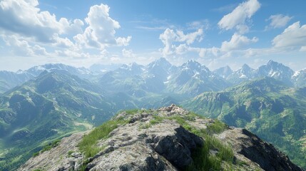 Naklejka premium A panoramic view from the highest peak. Scenic views on mountain peaks