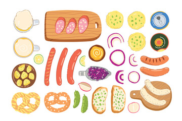 Cheers post card with different types of beer glasses isolated on simple background. Hand drawn trendy flat vector illustrations for bar menu, beer festival.