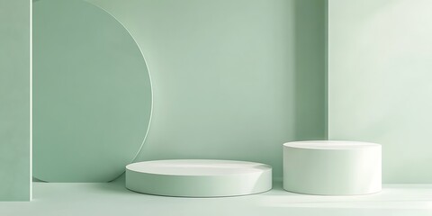 Minimalist Abstract Architecture with Pastel and Neon Lighting Featuring Geometric Shapes, Circular Platforms, and Soft Shadows for Futuristic and Artistic Stage Design