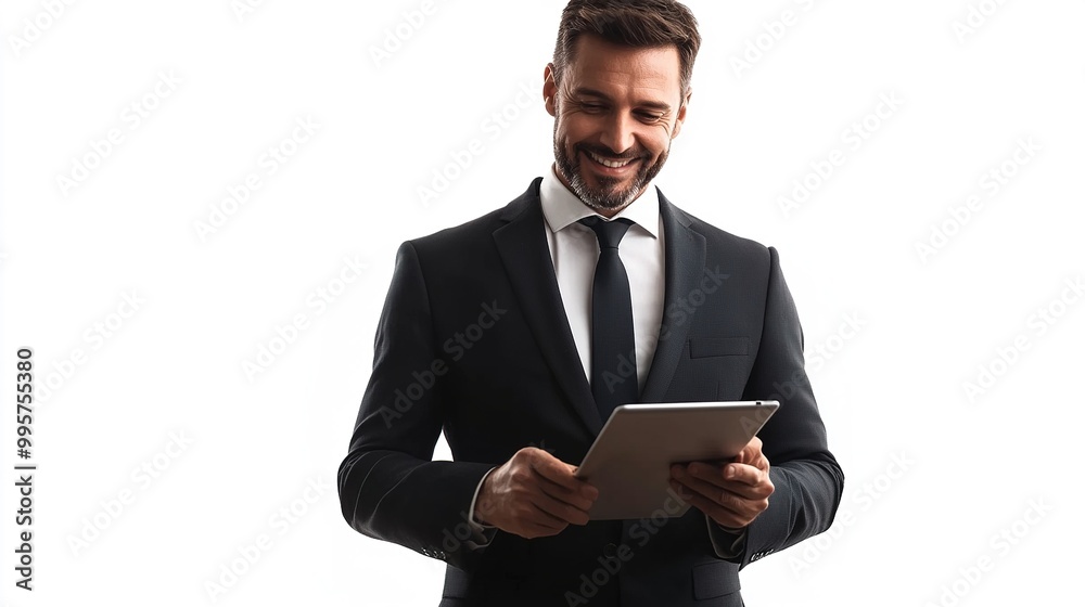 Poster Professional Man Using Tablet in Business Attire