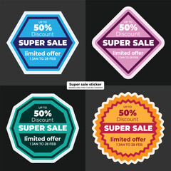 Collection of super sale, mega sale badge, label or sticker