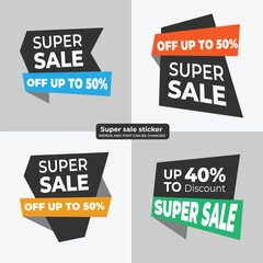 Pack of flat super sale, mega sale badge, or sticker
