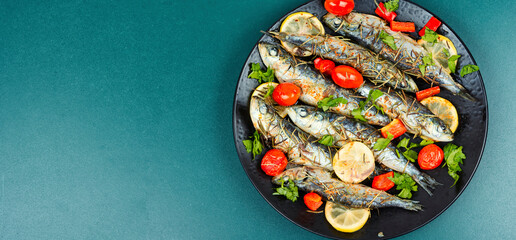Baked sardine fish.