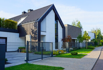 Barn House in village. Ultra modern Architect design luxury house in suburb. Wooden Scandi home in rural. Modern Scandinavian Barnhouse Project. Contemporary barnhouse in green  environmen. Barn house