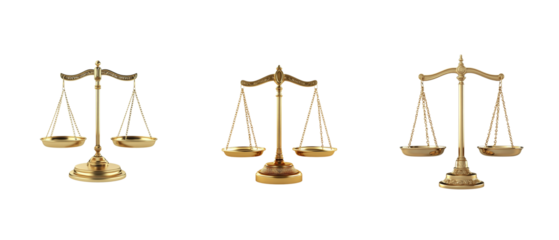 Set of classic golden scales on white background.