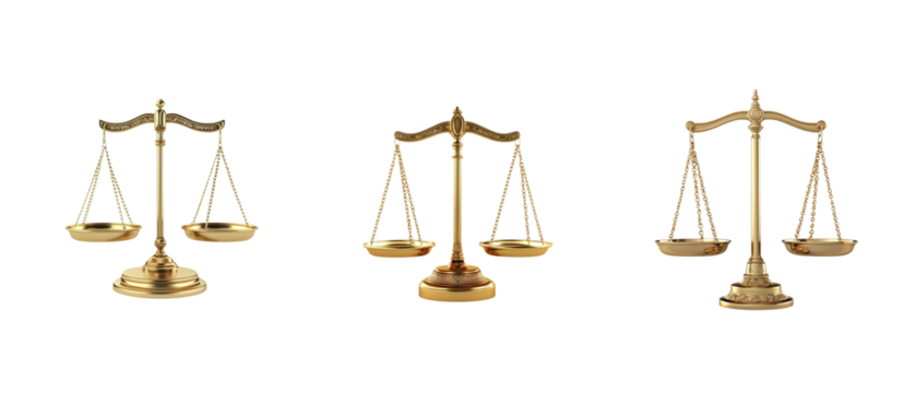 Set of classic golden scales on white background.