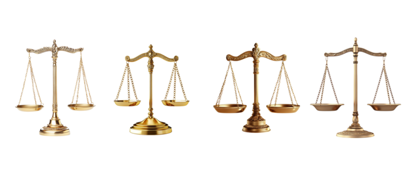 Set of classic golden scales on white background.