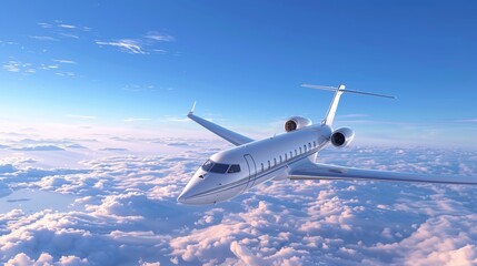 Airplane Flying High Above the Clouds in Clear Sky