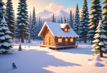 Fototapeta premium House of Father Frost and Snow Maiden in a snowy forest