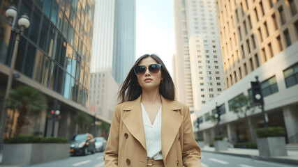 Fototapeta premium Stylish Woman Walking in Urban Setting