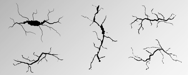Cracks on the ground, cracks on the asphalt, road damage, earth surface, earthquake isolated on transparent png background.	
