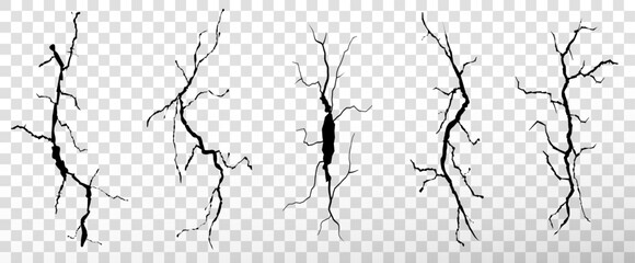 Obraz premium Cracks on the ground, cracks on the asphalt, road damage, earth surface, earthquake isolated on transparent png background.