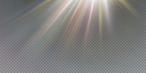 Rainbow light ray, crystal star, light refraction lens effect. Beautiful sun glare, bright light png.	