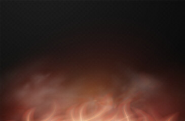 Burning hot sparks effect with embers burning ash and smoke flying in the air. Burning glowing particles. Flame of fire with sparks isolated on a black transparent background. Flame png.