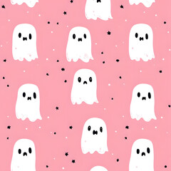 Cute Halloween seamless pattern featuring friendly ghosts with playful cartoon animals, fun wallpapers