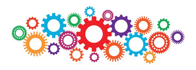 colourful gears. abstract cogwheel design. transparent png and vector illustration.