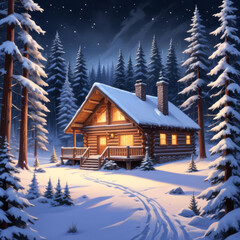 Fototapeta premium Fairytale landscape of a house in a winter forest