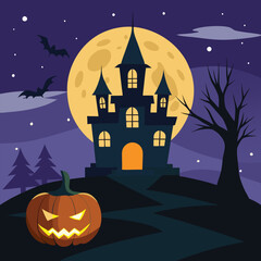 halloween background with pumpkin and bats