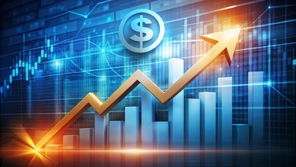 Golden dollar sign is growing on an increasing graph showing positive financial results