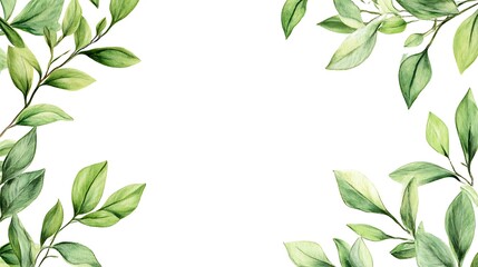 Naklejka premium Green Leaves Frame on White Background