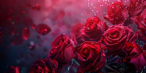 Romantic Red Roses with Glistening Droplets and Dreamy Light
