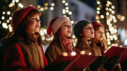 children sing a Christmas carol. Selective focus