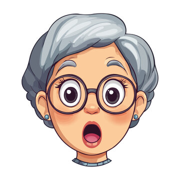 recommend clip art: Funny cartoon-style grandma's head with a surprised expression