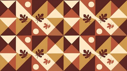Warm-toned geometric pattern with leaf motifs, ideal for seasonal decor, textiles, and digital backgrounds. High-resolution and printable.
