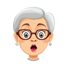 Obraz premium Funny cartoon-style grandma's head with a surprised expression