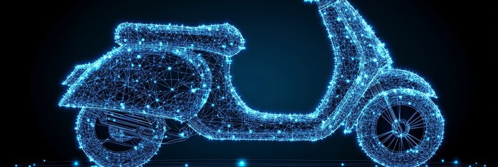 Abstract Blue Scooter, Urban Mobility Icon, Connected Dots, and Triangles, Digital Transportation