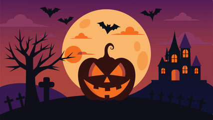 halloween background with pumpkin and bats