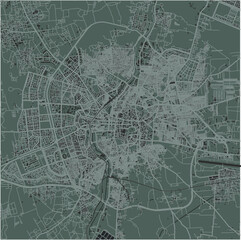 Map of Aleppo in Syria in a smooth dark style. Contains layered vector with roads water, parks, etc.